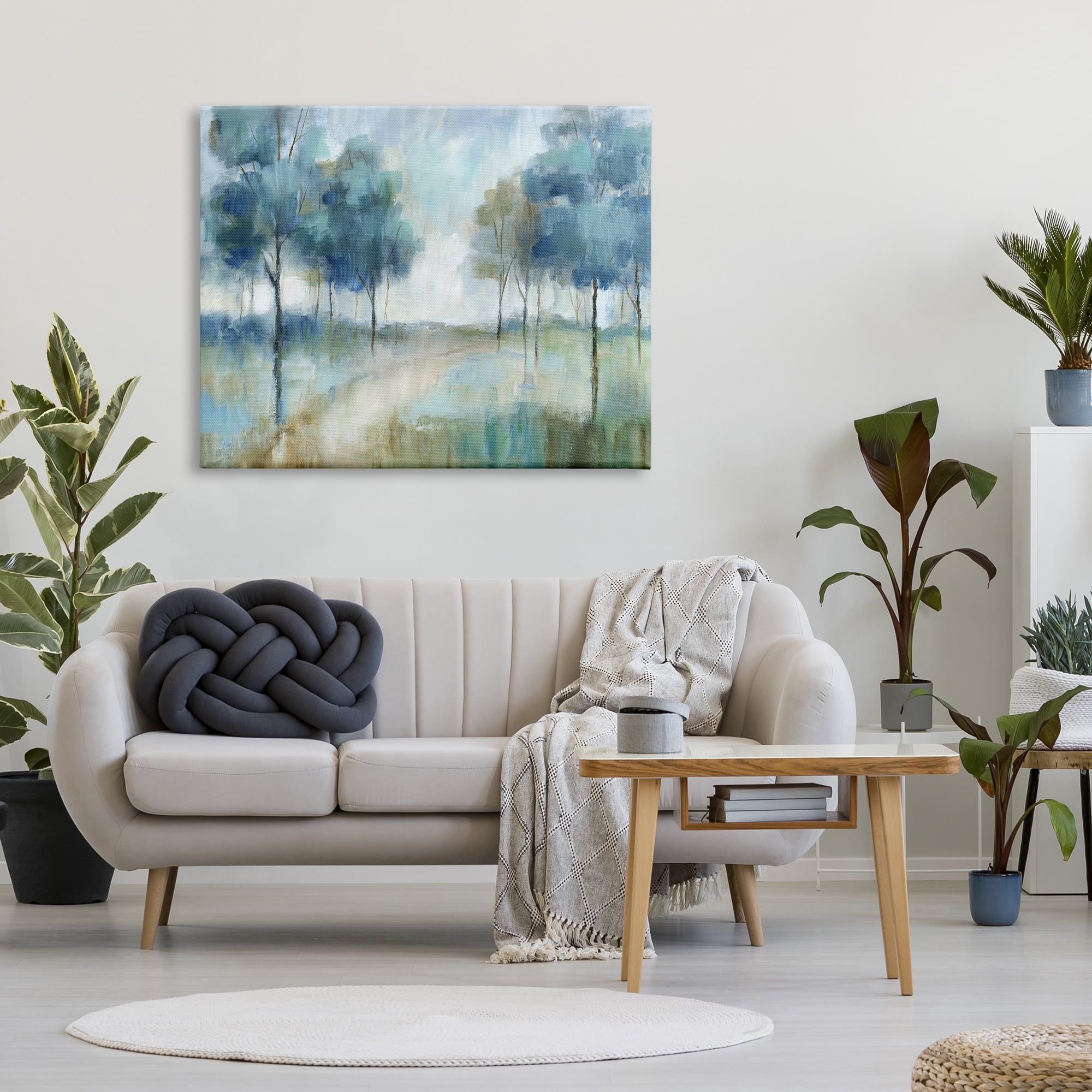 Abstract Blue Woodland Path Trees Canvas Art, 48 x 36, Design By Artist Nan