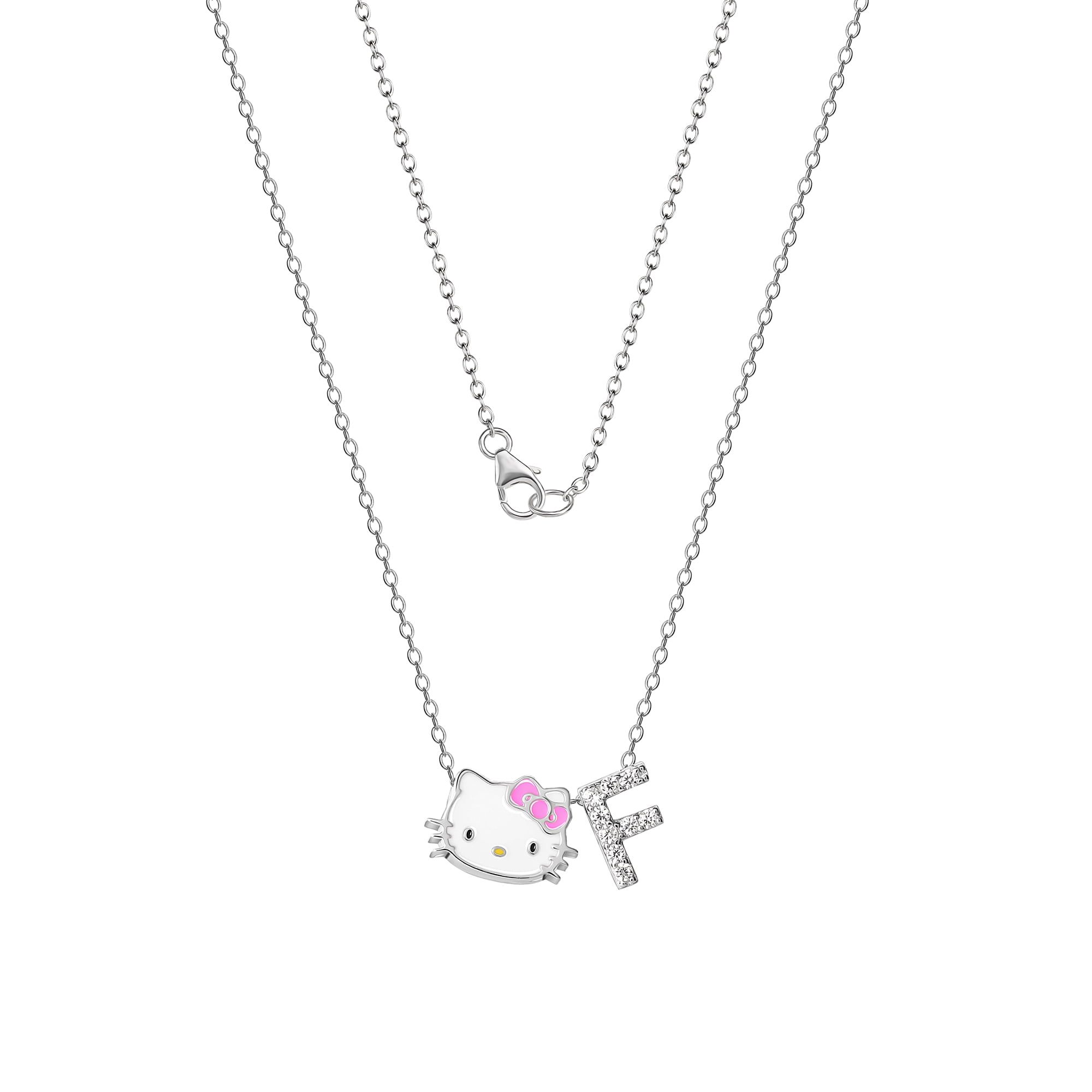 Hello Kitty Sliding Enamel Pave Initial Necklace - Letter F