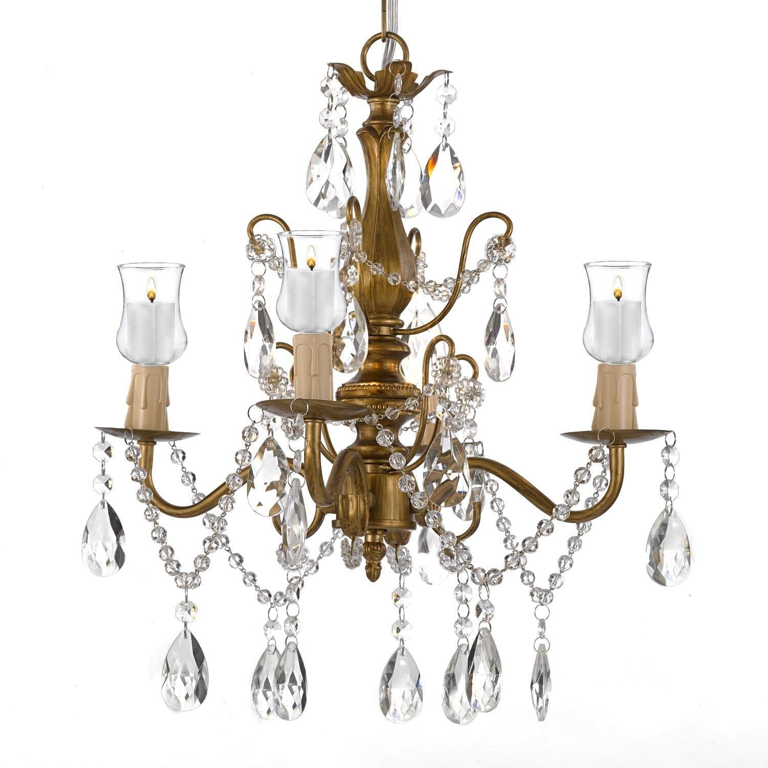Wrought Iron & Crystal 4 Light Gold Chandelier Lighting For Indoor