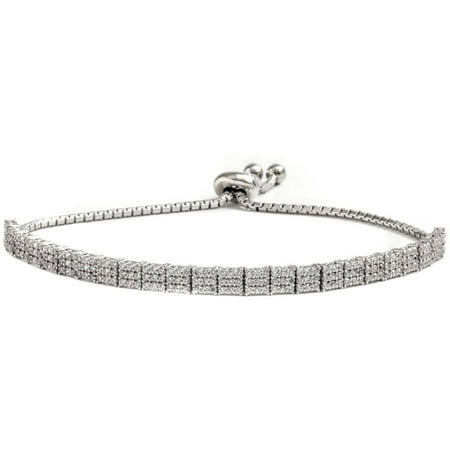 Pori Jewelers Multi CZ Sterling Silver Box Friendship Bolo Adjustable Bracelet