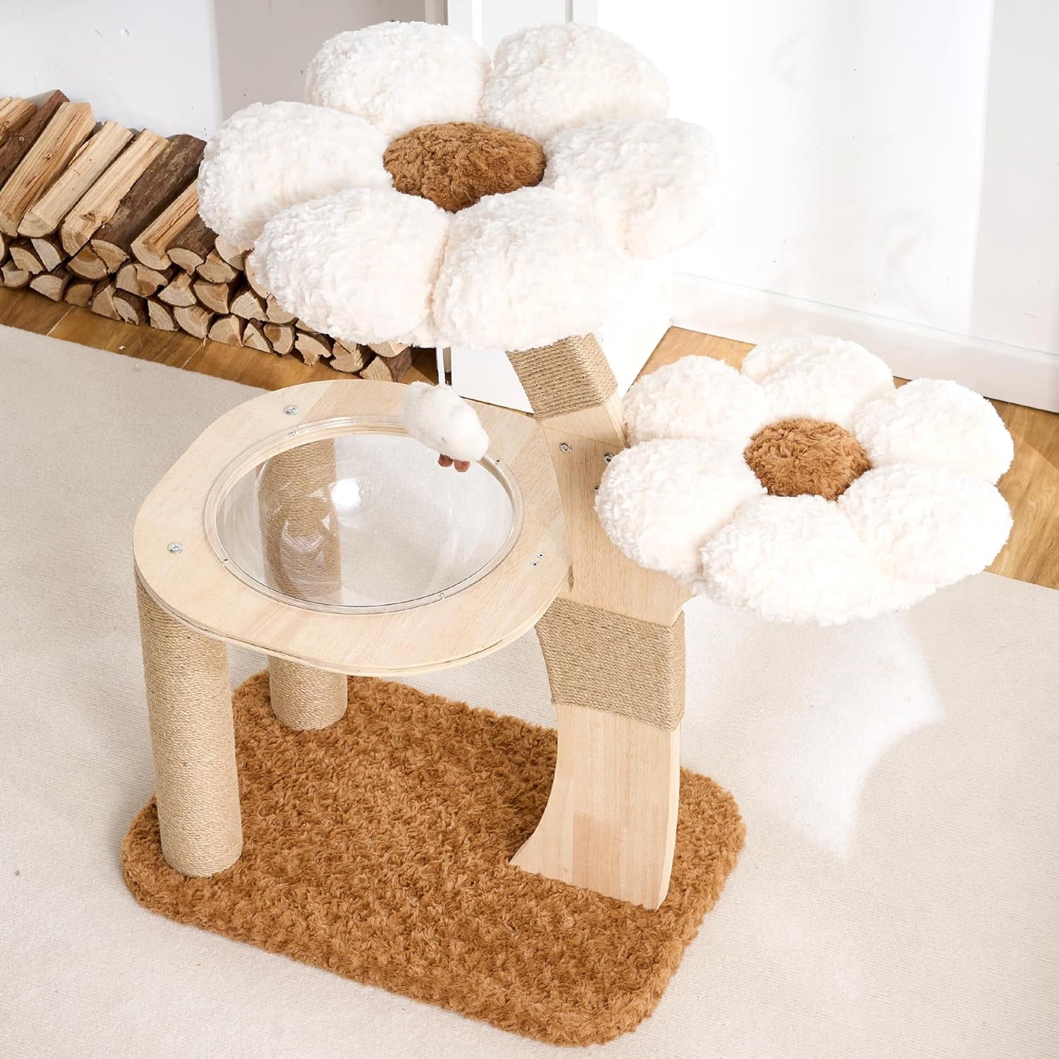 Flower Cat Tree 36 Inch Wood Design Scratching Post Space Capsule