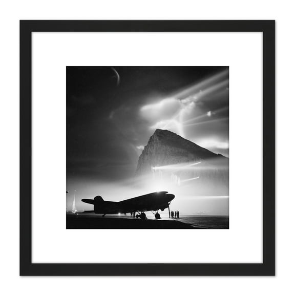 War WWII UK Douglas Dakota Aircraft Rock Gibraltar Photo 8X8 Inch Square Wooden Framed Wall Art Print Picture with Mount