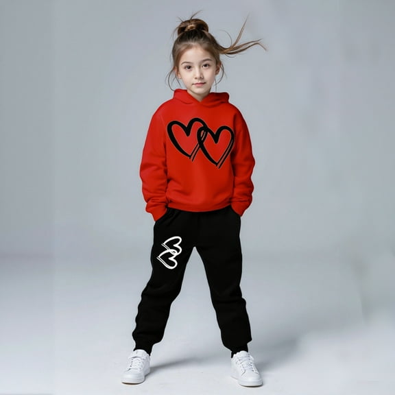 Kids Kids Sweatsuit Set for Girls,2PC Long Sleeve Red Sweatshirt and Jogger Pants Winter Clothes Teen Girl Trendy Clothes 5-6 Years Cute Boys Girls Clothing