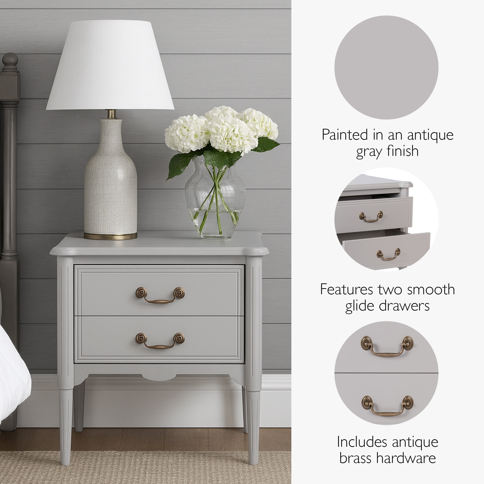 Design House Oxford End Table with Drawers, Gray