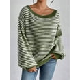 thumbnail image 3 of Women'S 2025 Fall Long Sleeve Casual Loose Striped Off Shoulder Casual Oversized Knitted Sweater Pullovers Green L, 3 of 5