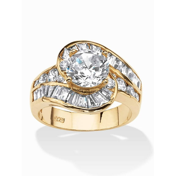 PalmBeach Jewelry 4.79 TCW Round Cubic Zirconia Bypass Ring in 14k Gold-plated Sterling Silver