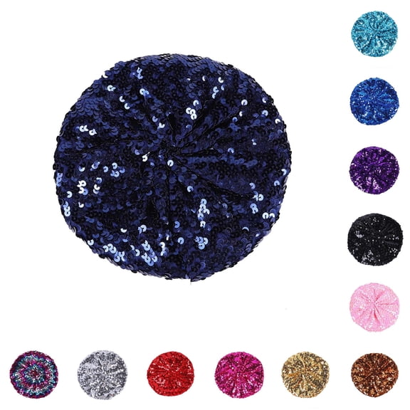 HNMKIU Women Fashion Sparkling Sequins Beret Nightclub Cap Dress Hat Navy,One Size