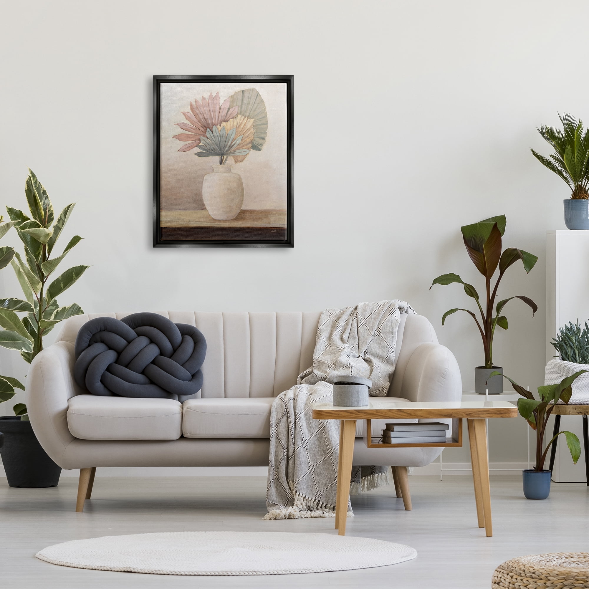 Stupell Industries Boho Sun Palms Botanical & Floral Painting Black Floater Framed Canvas Art Print Wall Art, 25 x 31