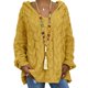 thumbnail image 3 of Suéter holgado de color liso con capucha y cuello en V y mangas largas de punto trenzado para otoño e invierno, ropa para mujer, 3 of 5