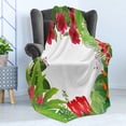 thumbnail image 4 of Leaf Soft Flannel Fleece Throw Blanket, Hibiscus Plumeria Crepe Gingers Anthurium Leaves Frame Image Print, Cozy Plush for Indoor and Outdoor Use, 50" x 60", Hot Pink White, by Ambesonne, 4 of 5