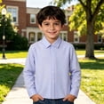 thumbnail image 2 of Bobifish Little Boys Button Down Shirts Long Sleeve Solid Tone Design Basic Shirts Back To School Versatile Wear Tops, 2 of 4