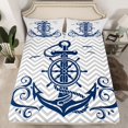 thumbnail image 2 of Homewish Nautican Anchor Rudder Twin Sheet Sets, Chic Modern Fashion Twin Fitted Sheet, Abstract Stripes Waves Flat Sheet, Luxury Bedroom Decor, 3pcs, 2 of 7