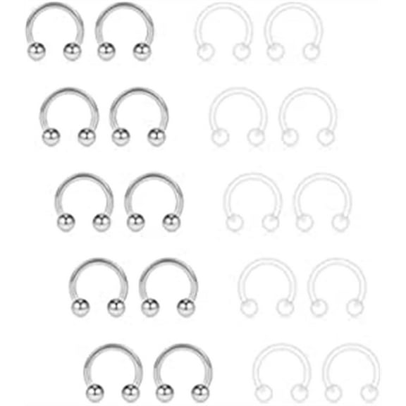 Briana Williams 20PCS 16G 3mm Clear UV Flexible Acrylic & Stainess Steel Nose Septum Horseshoe Earring Eyebrow Lip Helix Tragus Cartilage Piercing Ring 16G 6-12mm