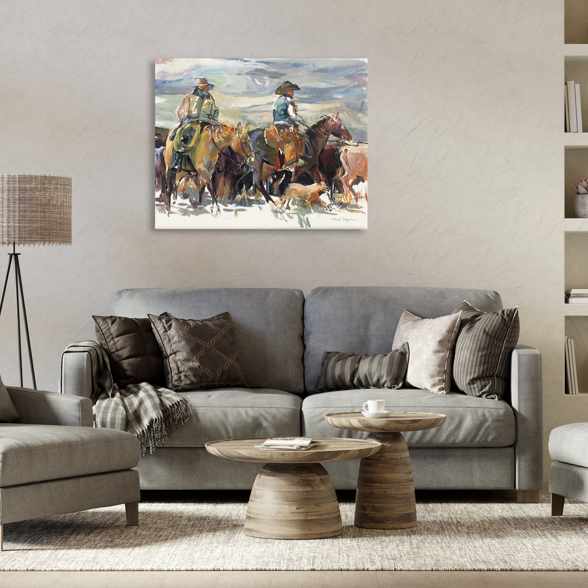 Stupell Industries The Roundup Western Painting Animals Painting Wrapped Canvas Art Print Wall Art, 40 x 30