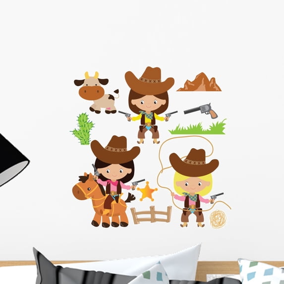 Cute Cartoon Cowgirl Wall Decal Sticker Set Wallmonkeys Peel and Stick Graphic (18 in H x 18 in W) WM502994