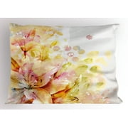 Ambesonne Shabby Flora Pillow Sham, Lilies Flowers Buds, 26" X 20", Pale Pink Peach