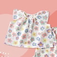thumbnail image 5 of KPOPLK Toddler Girl Summer Outfit Baby Girl Smocked Ruffle Sleeve Shirt Top and Shorts Set 2 Piece Outfits Clothing for 6M-13T Size 9-10 Years,Blue, 5 of 5