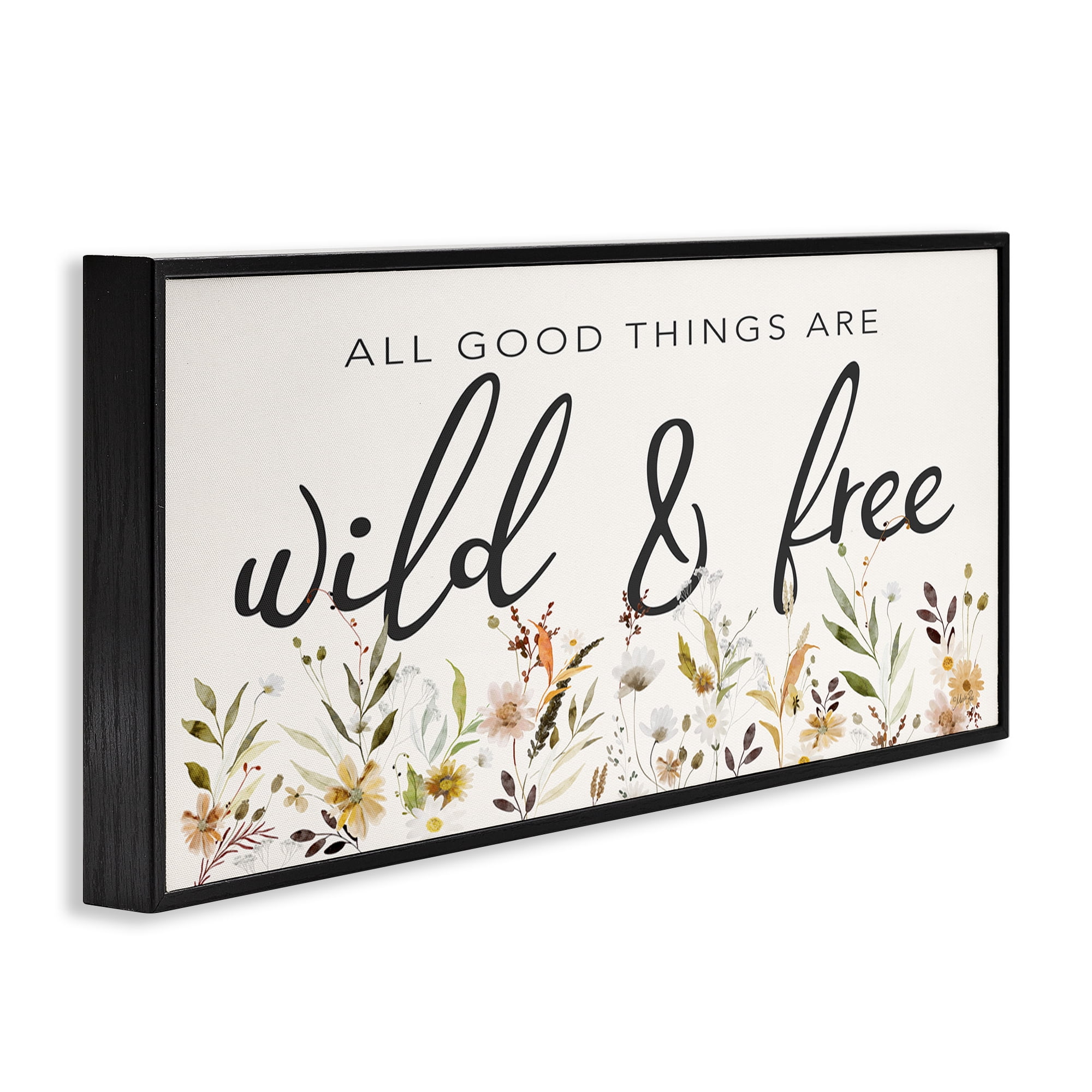 Stupell Industries Wild & Free Sentiment Botanical & Floral Painting Black Framed Art Print Wall Art, 24 x 10