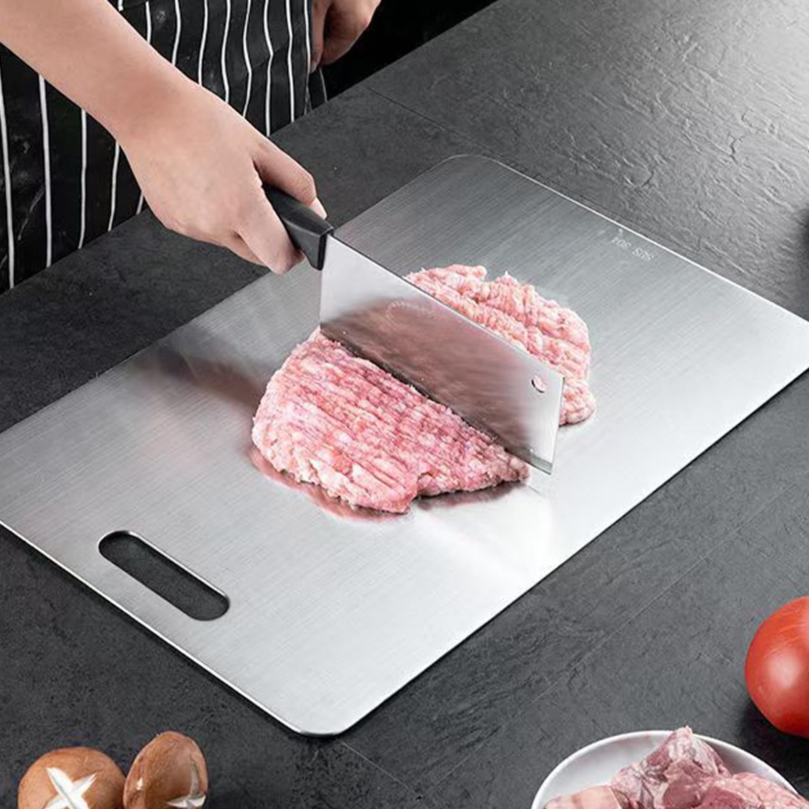 Djiypn 304 Stainless Steel Cutting Board, Double-sided Silver Cutting Board for Kitchen Dishwasher Safe Food Chopping Board for Cutting Meats Fruit & Vegetable(9.05 * 13.88 In)