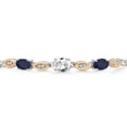 thumbnail image 3 of 925 Silver and 10K Yellow Gold White Created Sapphire and Blue Sapphire and Lab Grown Diamond Bracelet for Women | 2.17 Cttw | Gemstone September Birthstone | Oval 7X5MM | Fully Adjustable 9", 3 of 5