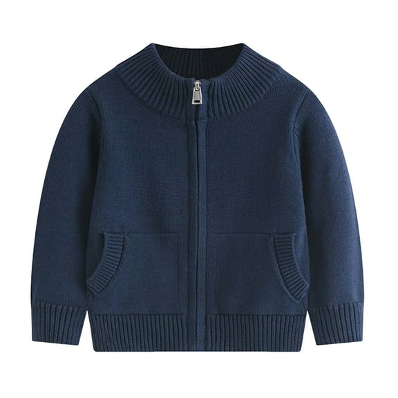 Kogui Boys Button Down Sweater Boys Knitted Sweater Zip Casual Long Sleeve Turtleneck for Kids Fall Winter Size 6-7 (Blue,6-7 Years)