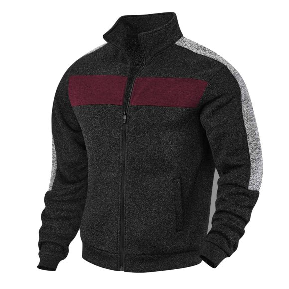 LOVZFMLL Jackets for Men's Casual Color Blocking Zipper Loose Pocket Lapel Long Sleeved