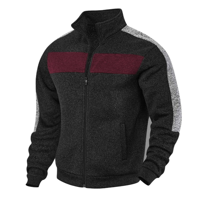 LOVZFMLL Jackets for Men's Casual Color Blocking Zipper Loose Pocket Lapel Long Sleeved