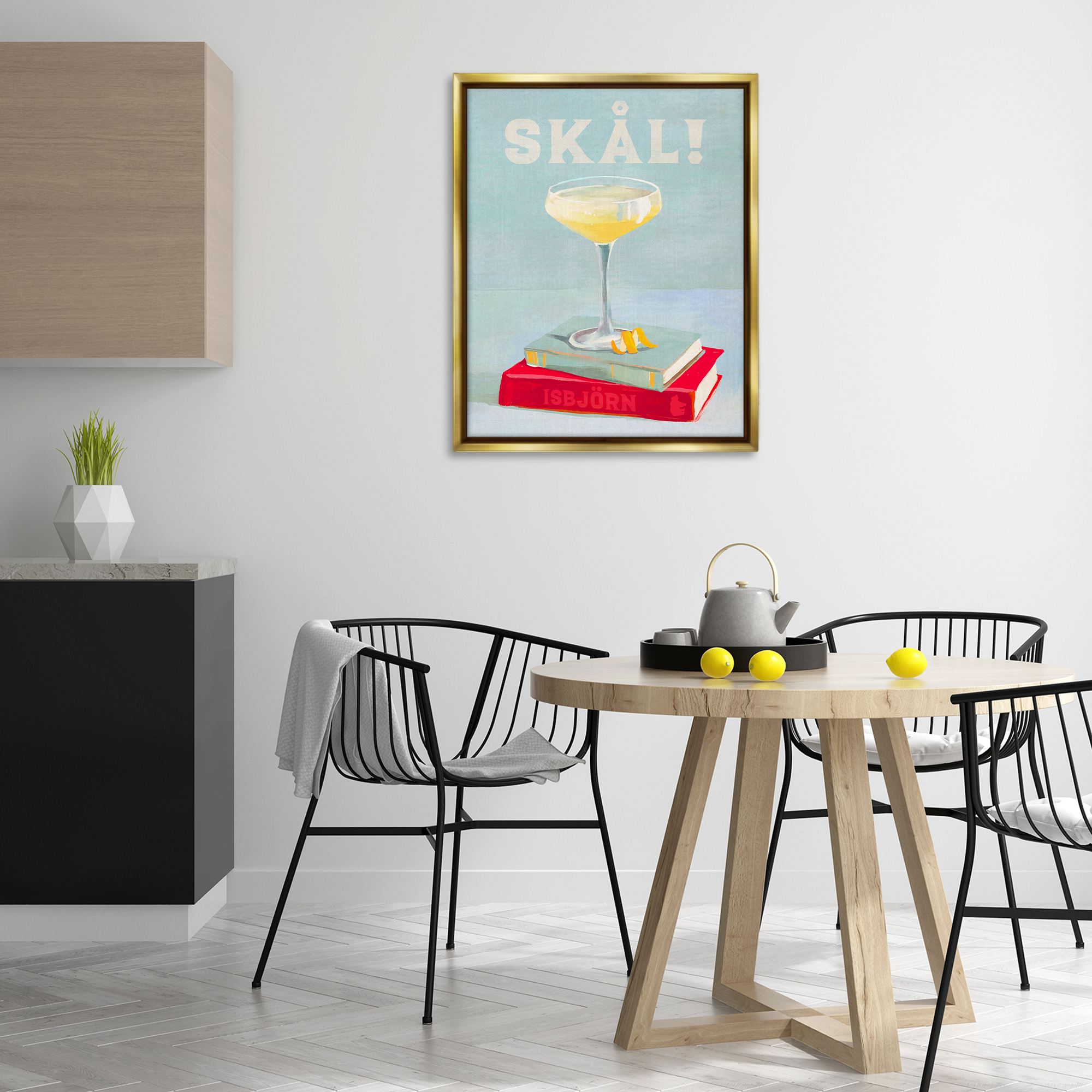 Stupell Industries Skal Cocktail & Bookstack Food & Beverage Painting Gold Floater Framed Canvas Art Print Wall Art, 25 x 31