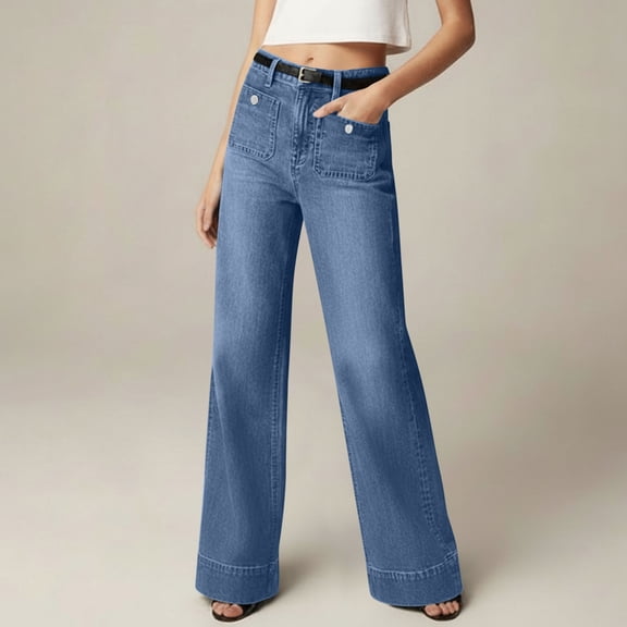 Jeans for Young Women Y2K Western Stretch Fit High Waisted Straight Leg Denim Pants with Zipper Pockets