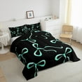 thumbnail image 3 of jejeloiu Cartoon Cute Bow Queen Comforter Set,Kawaii Bowknot Bowtie Bedding Sets,Green Black Bedding Comforter Set For Girls,Ultra Soft Home Decor Reversible,3-Piece, 3 of 8