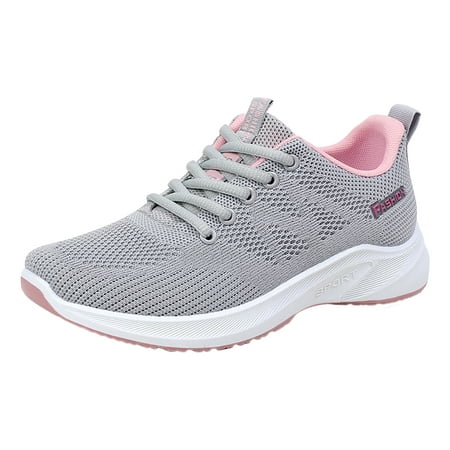 

ZIZOCWA Summer Lightweight Walking Shoes for Women Comfortable Kniited Mesh Breathable Shoes Lace Up Casual Anti Slip Sports Shoes Grey Size39
