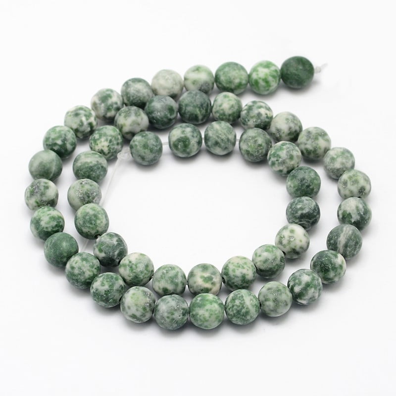 10 strand Natural Green Spot Jasper Round Bead Strands Frosted Round 8mm Hole: 1mm 48pcs/strand 14.5~15 inch
