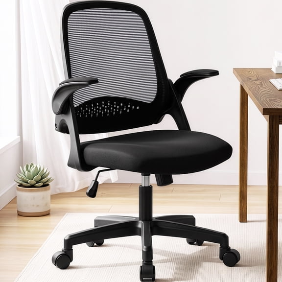 CELTOSS Ergonomic Office Chair, Mid Back Mesh Computer Desk Chair, Flip-Up Arms, Adjustable Lumbar Support for Home Office, Black