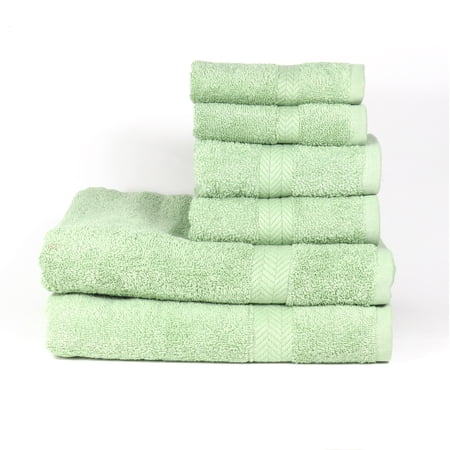 Arkwright Bathroom Cotton Towel Set - Green - Chelsea Cotton Woven Towels with Chevron Dobby Border  Set of 6: 2 Bath Towels  2 Hand Towels  2 Washcloths