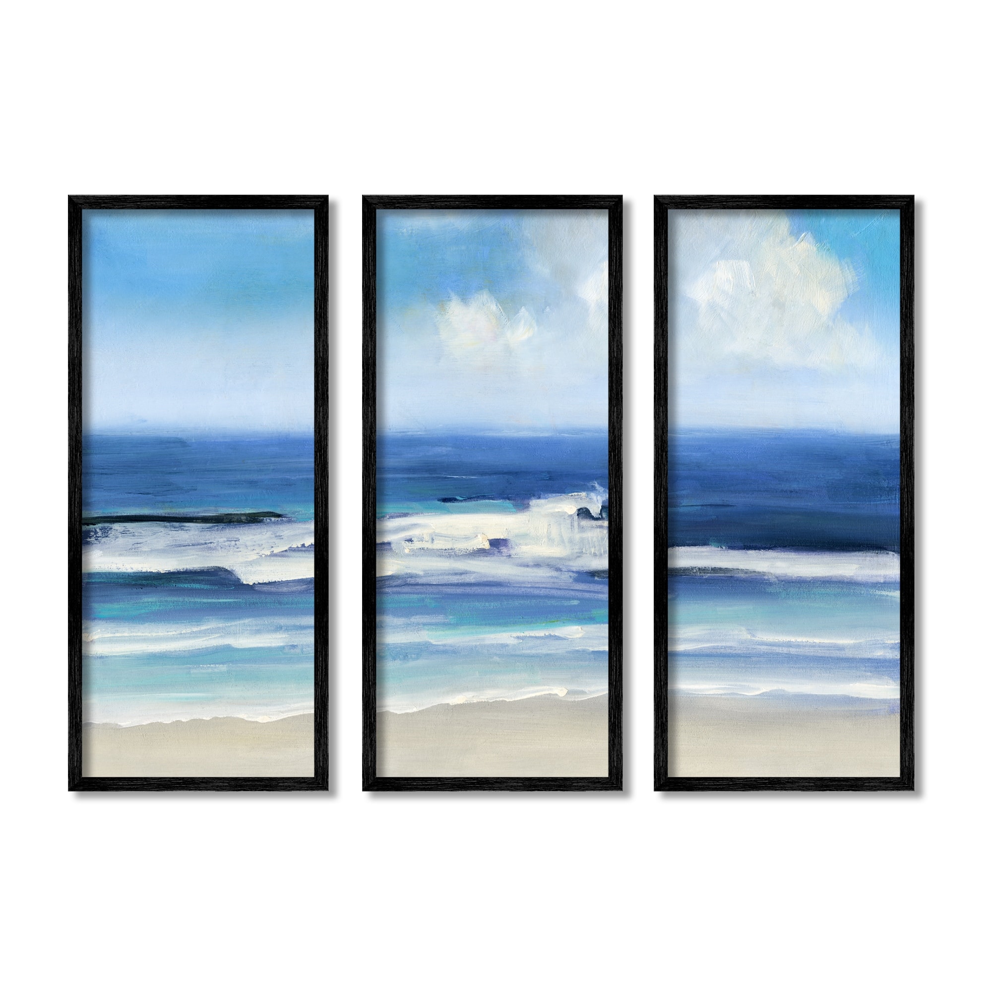 Stupell Industries Blue Beach Coast Triptych Incoming Summer Tide Waves, 10 x 24, Design by Sally Swatland
