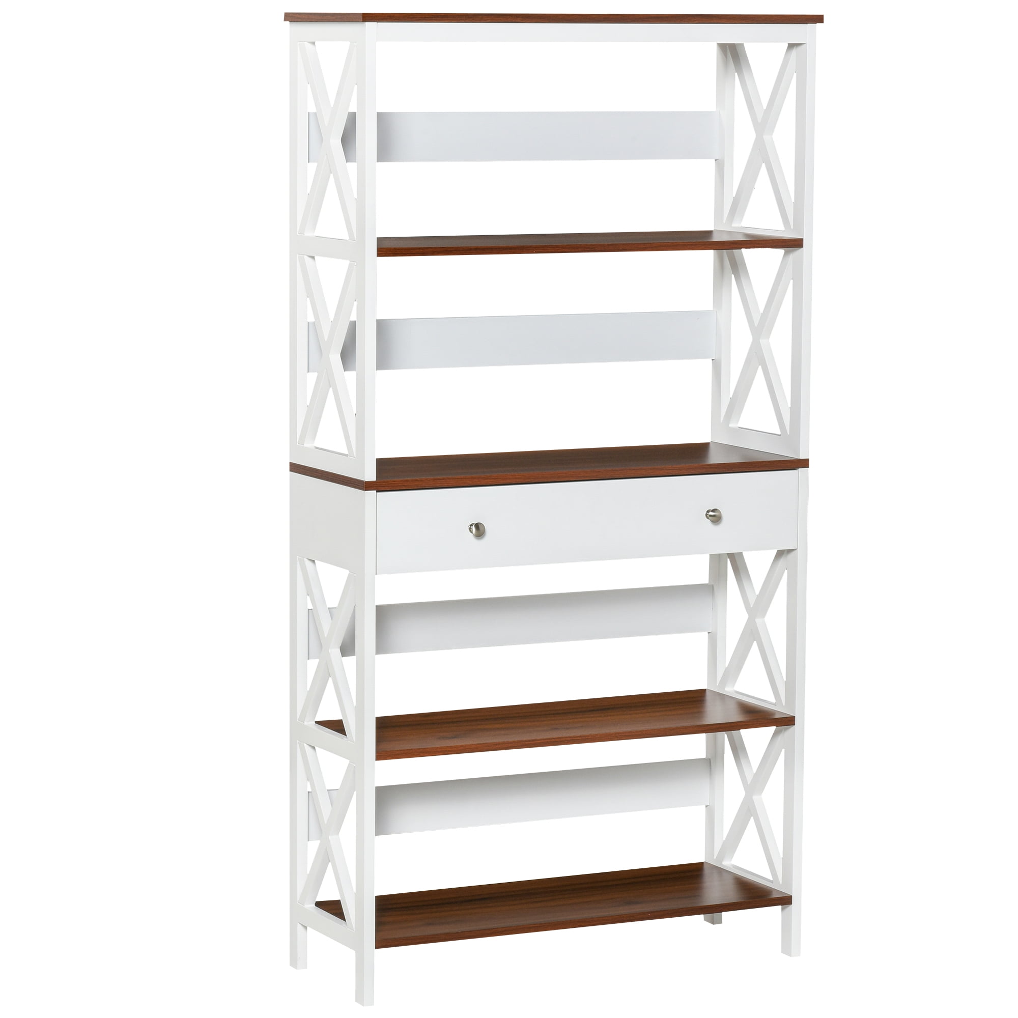 4Tier Shelving Bookcase Storage Cupboard with Pull Out Drawer