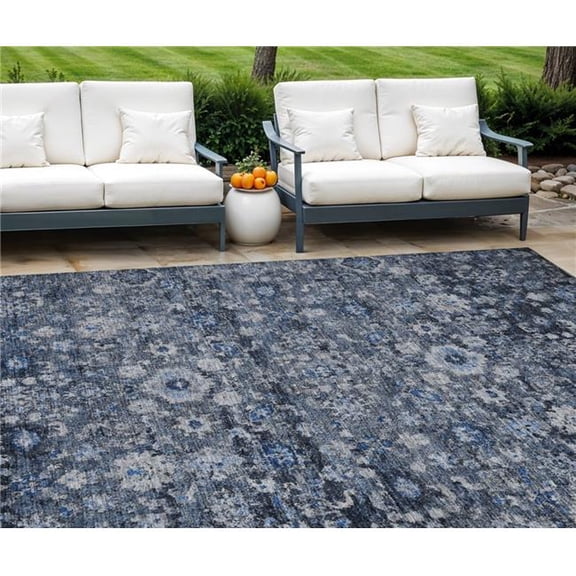HomeRoots 579958 8 x 10 ft. Oriental Washable Indoor & Outdoor Rectangle Area Rug, Navy Blue & Sky Blue