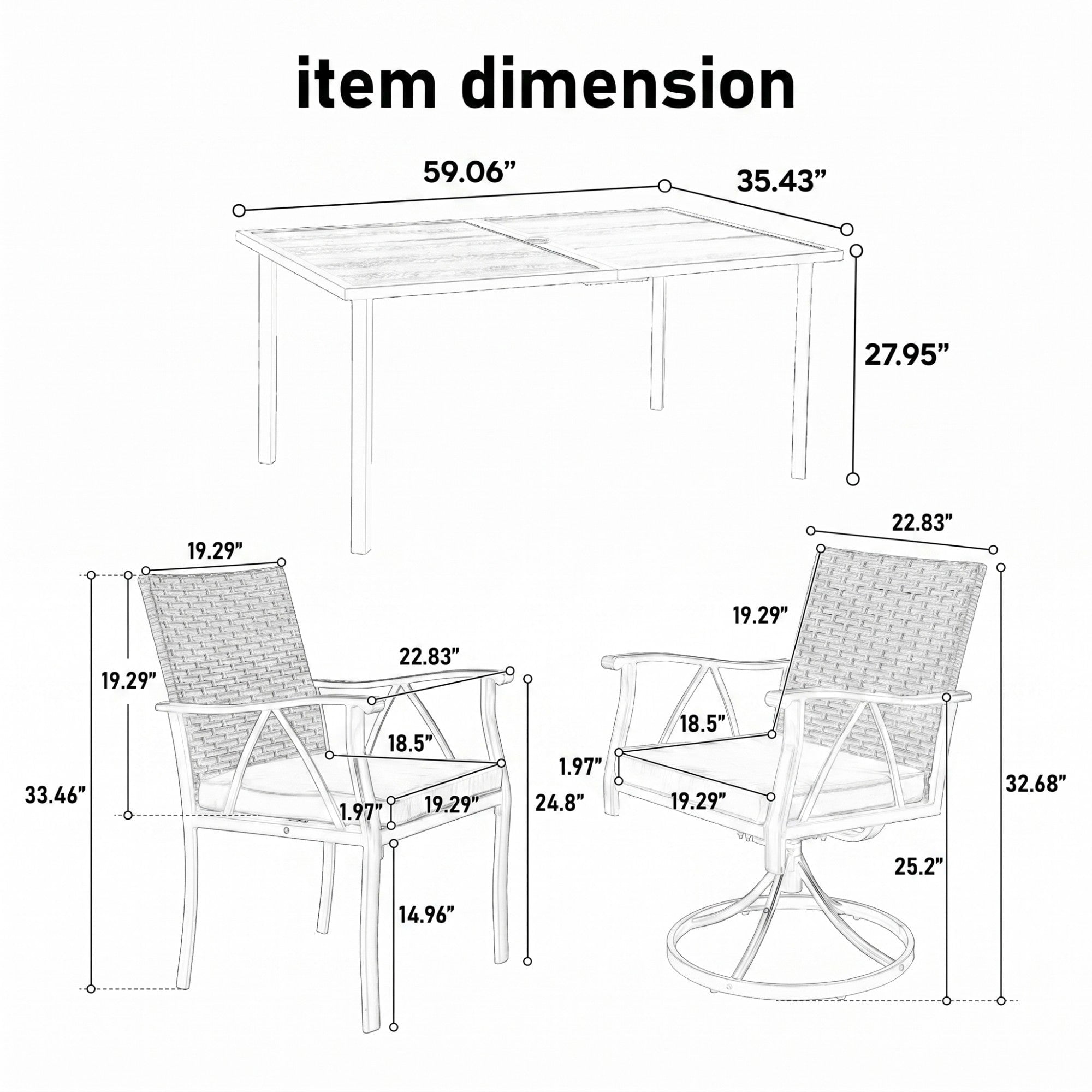 Sailvan 7 Piece Wicker Outdoor Table and Chairs,Patio Dining Set with Square Steel Table and Umbrella Hole,Brown