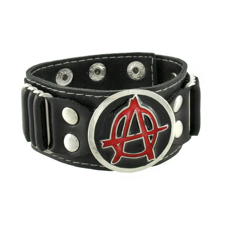 Black Leather Anarchy Symbol Wristband Bracelet Punk
