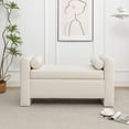 thumbnail image 3 of Upholstered Storage Bench with Roll Pillows, 2 Sizes (57" / 46") & Multiple Colors/Fabrics, Entryway Bench with Lift-Top Storage for Bedroom, Living Room, Hallway, 3 of 10