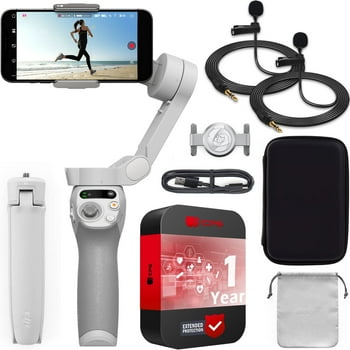 DJI Osmo Mobile SE, 3-Axis Phone Gimbal Stabilizer, Portable and Foldable for iphone, Andriod, ActiveTrack 6.0, Vlogging for Youtube, TikTok, Travel Bundle with Deco Gear Case & 2 Lapel Microphones