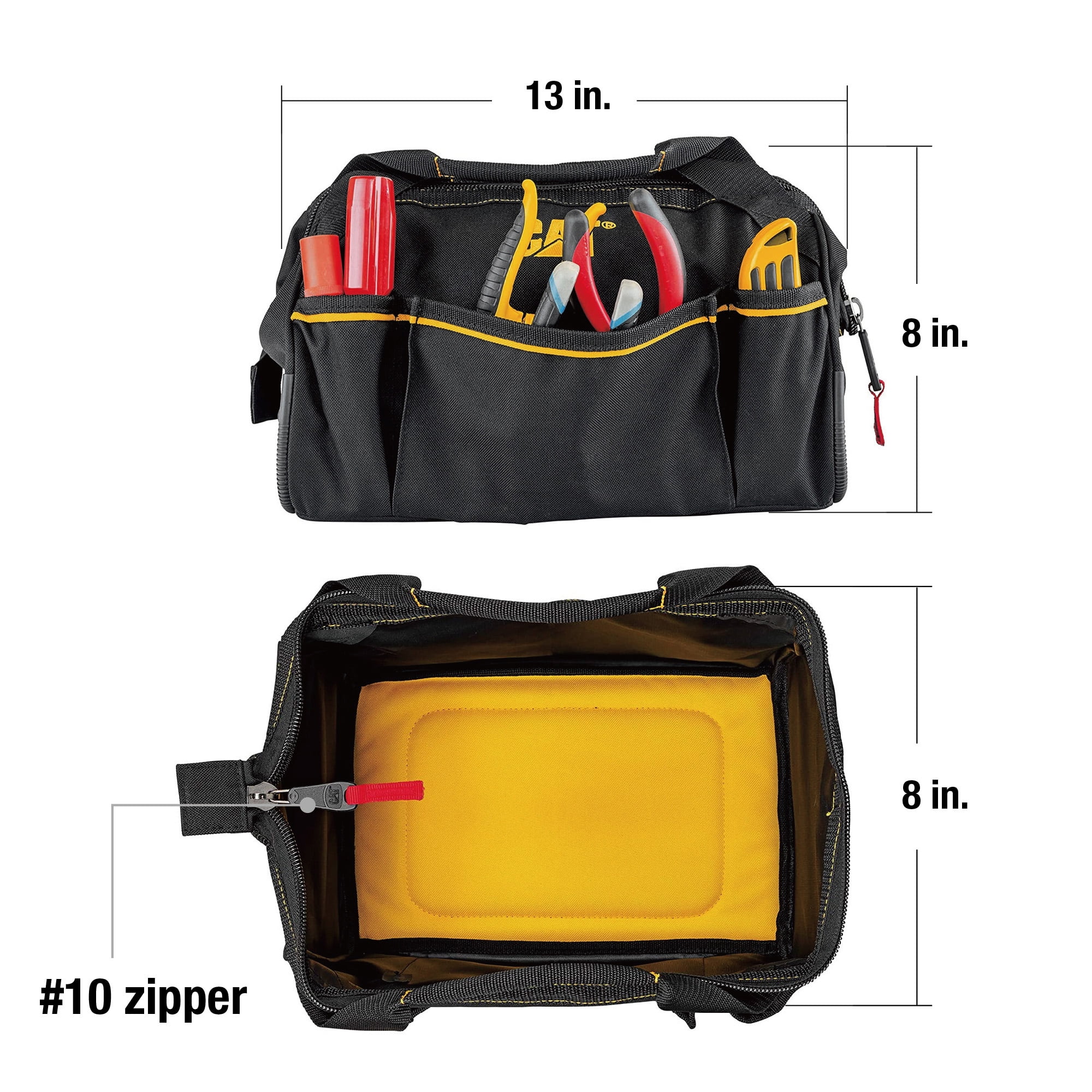 Cat 240042 Cat 240042 13 in. Widemouth Tool Bag High Visibility Interior 600D Polyester