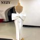 thumbnail image 4 of NYZY W62 vestidos de novia de sirena simples hasta el suelo con lazo grande sin mangas de satén personalizados 2025, 4 of 5