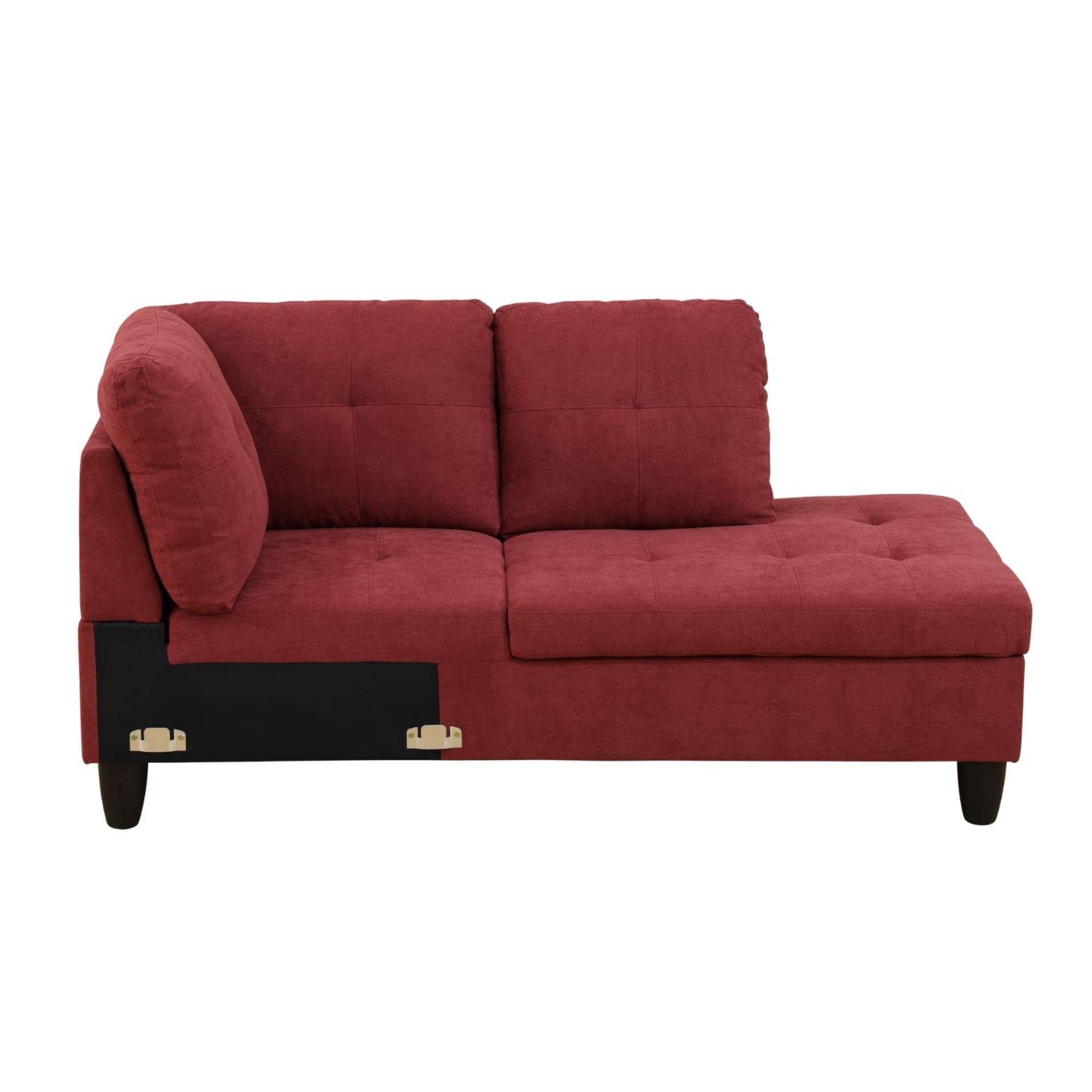 L Shape Sectional Sofa Couches Set, Upholstered Leather Corner Couch with Tufted Cushions for Living Room, Red