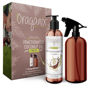 Oraganix Fractionated Coconut Oil Massage Set: 16 oz. All-Natural Fractionated Coconut Oil,16oz Amber Glass Bottle with Spray and Pump Attachment
