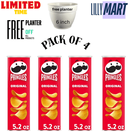 Pringles Original Potato Crisps Chips, Lunch Snacks, 5.2 oz Canister (PACK OF 4)