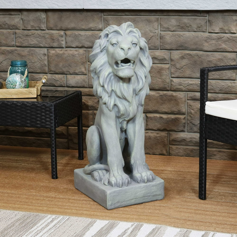 Sunnydaze Outdoor Statue Noble Beast Sitting Lion Concrete Garden and Lawn Sculpture