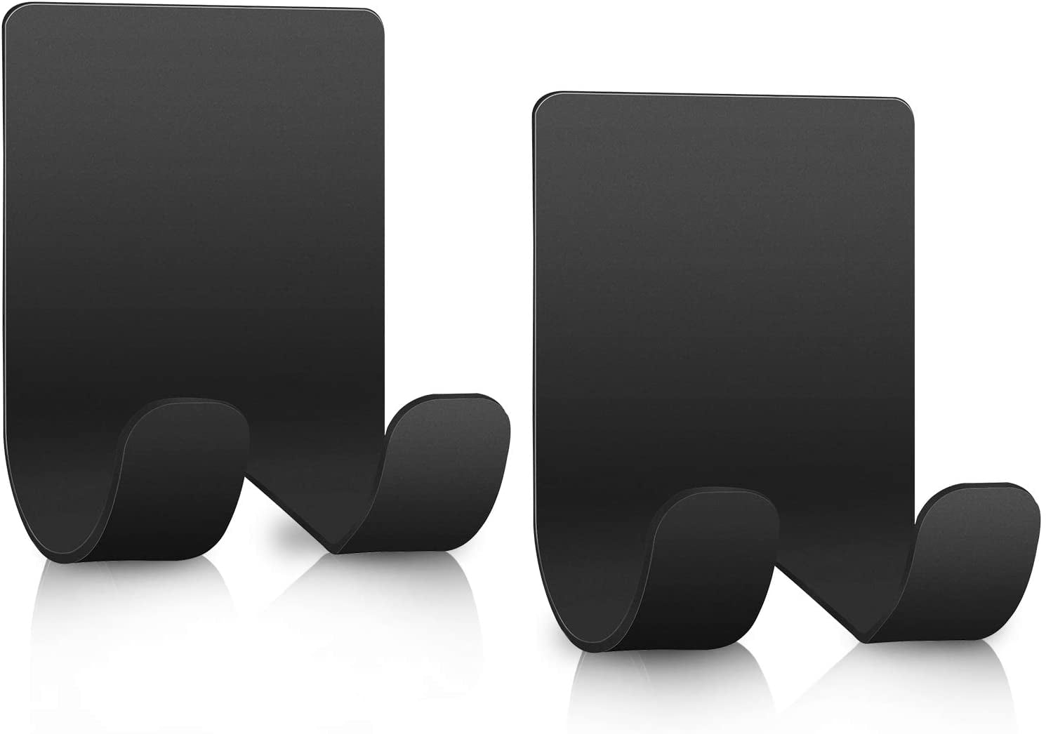 4 Pack Stainless Steel Self-Adhesive Hooks - Heavy Duty, Black, For Shower, Razor, Towels (2.5 Inch)