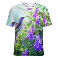 thumbnail image 5 of Flower Hummingbird Womens Tops Women's Fashion Casual Short Sleeve Flower Print Round Neck Pullover Top Blouse, 5 of 6