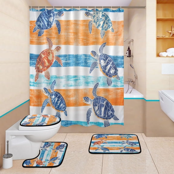 BZSMCE 4PCS Sea Turtles in Motion Shower Curtain Set Bathroom Decorative Set